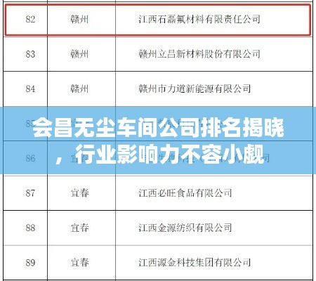会昌无尘车间公司排名揭晓,行业影响力不容小觑